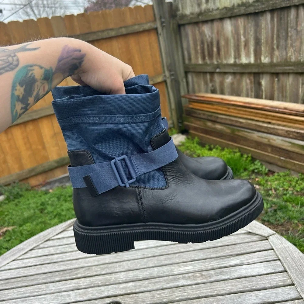 Franco‎ Sarto Jan Snow Boot Black & blue Waterproof All-Weather Lug Sole size 10